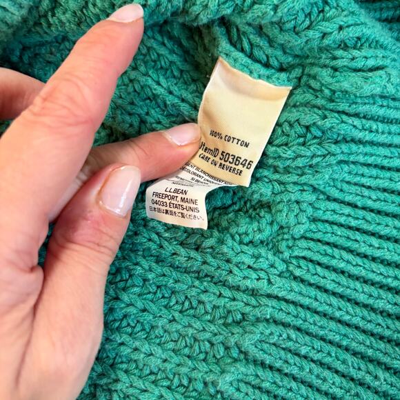LLBean Vintage women’s green cotton cable sweater Size XL. Button shoulder 90s - Picture 2 of 5